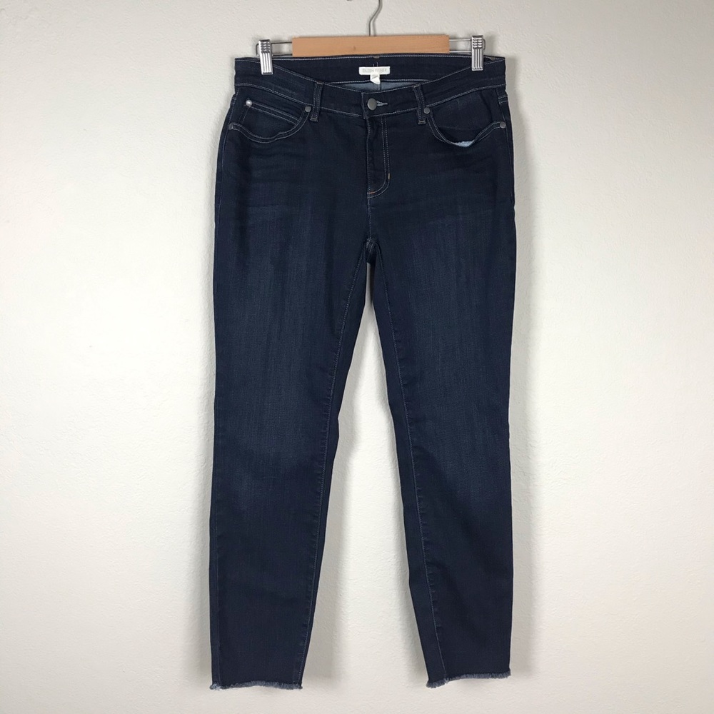 Eileen Fisher Dark Wash Frayed Hem Ankle Jeans 8